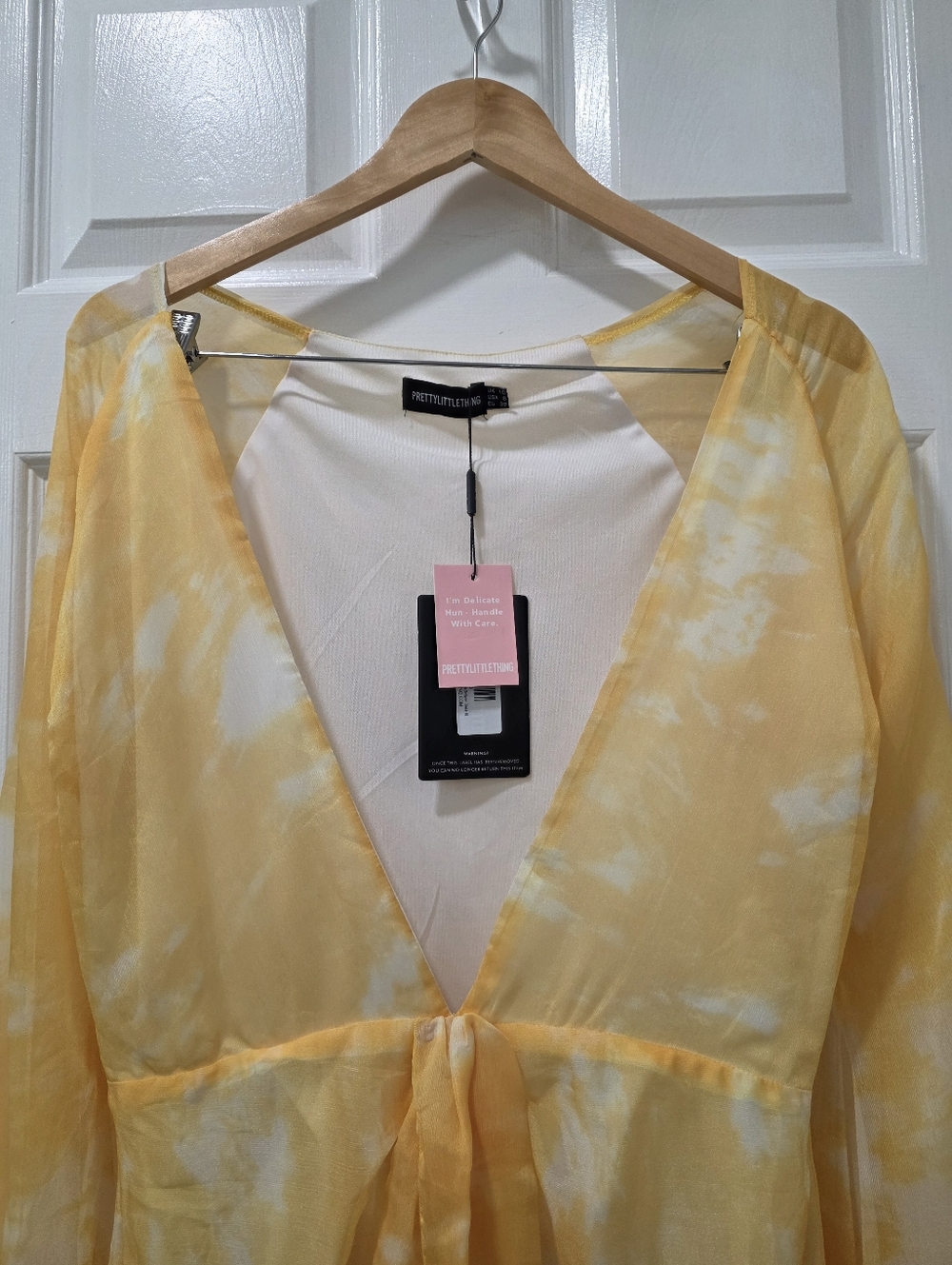 PrettyLittle Thing Chartreuse Tie Dye Chiffon Long Sleeve Bodycon Dress Size 6 - Picture 8 of 16